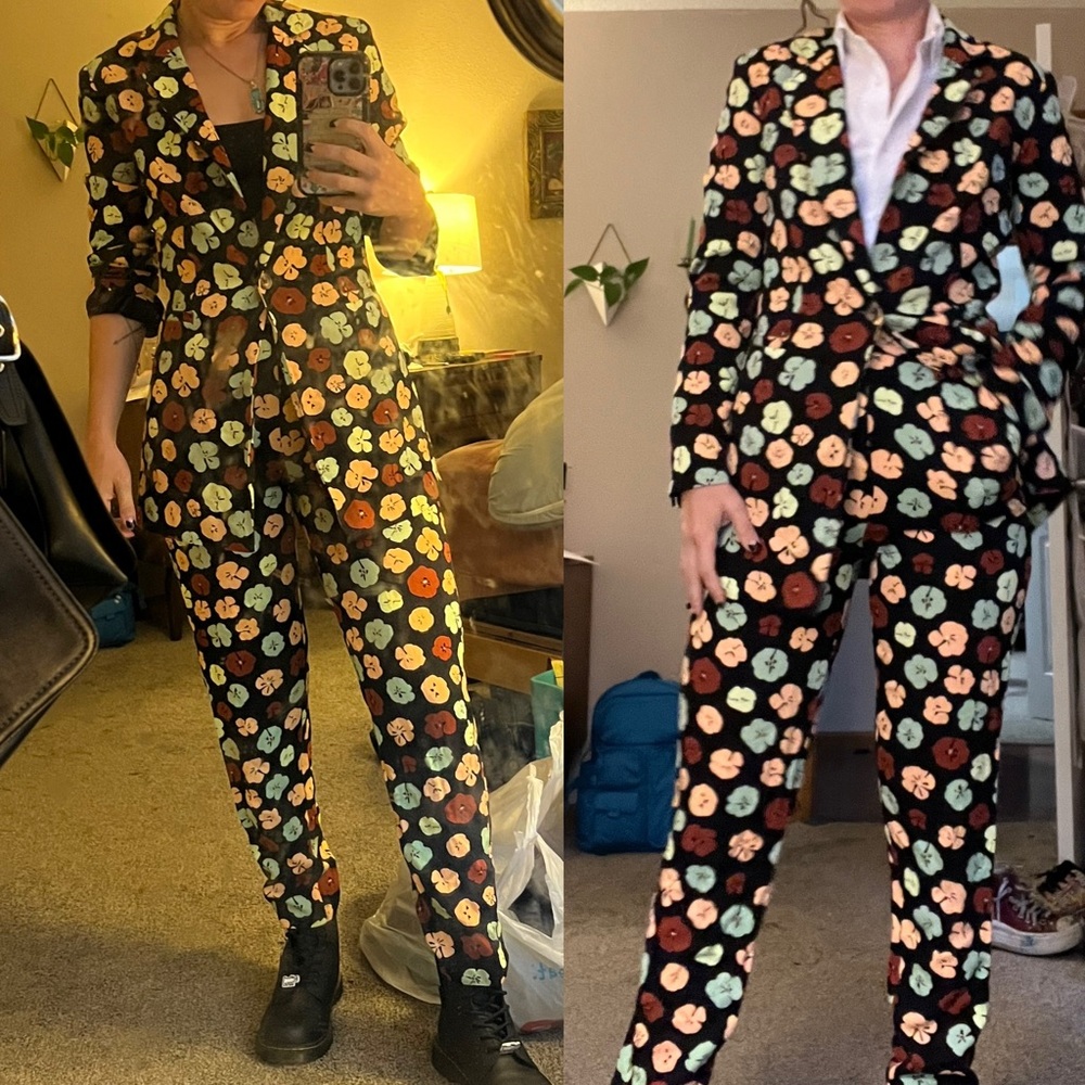 Wildfang Black and Orange Retro Pantsuit with Tailored Fit